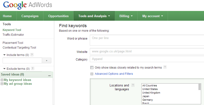 google adwords tool